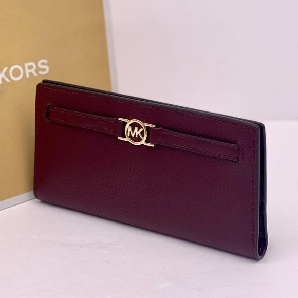 Michael Kors Reed Large Bifold Pebbled Leather Snap Wallet Card Case Oxblood - Picture 10 of 13